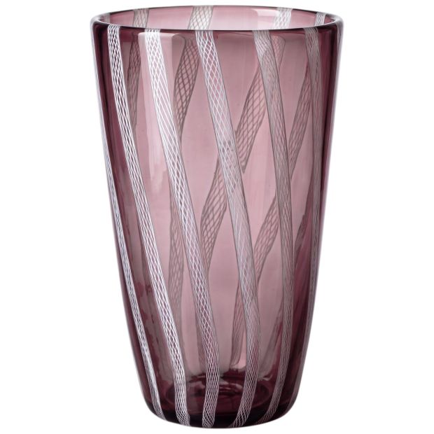 Vaso in Vetro di Murano con Filigrana Reticello e Sfumature Prugna H-27