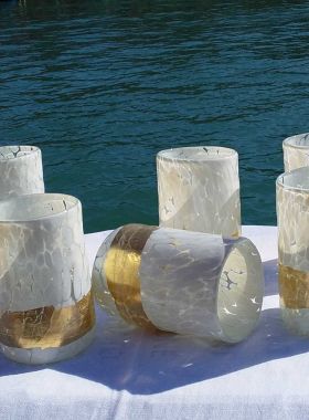 Bicchieri Murano Anni 50 Originali Vetro Soffiato Inserto Oro Zecchino 24