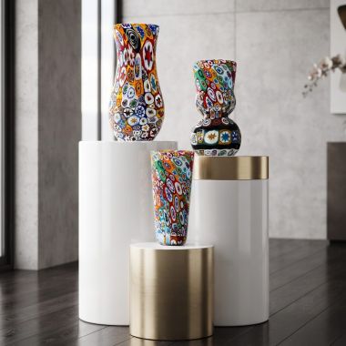 Vasi in Vetro di Murano Originale con Murrine Lavorazione su Pietra