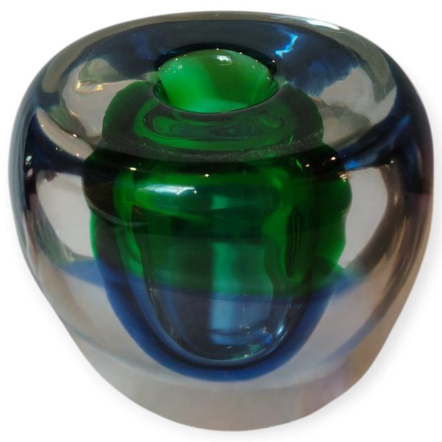 Vaso Sommerso Verde Smeraldo e Blu Cobalto H-20cm in Cristallo Massiccio – Fatto a Mano a Murano