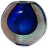 Vaso Scultura Sommerso Sferico Schiacciato Blu e Verde H-26cm in Cristallo Massiccio – Fatto a Mano a Murano