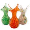 Tris di Vasi in Vetro di Murano Verde, Arancio e Rosa con Graniglia Multicolor – H 18-20 cm