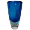 Vaso Cilindrico Sommerso Blu Cobalto e Azzurro H-24cm in Cristallo Massiccio – Fatto a Mano a Murano
