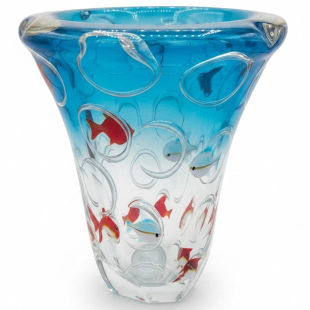 Vaso Scultura in Vetro di Murano "Acquario & Bolle D'Acqua" H-25cm