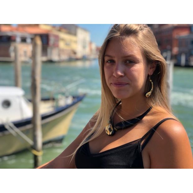 Collana e orecchini soffiati nero oro in vetro di Murano COD N-23